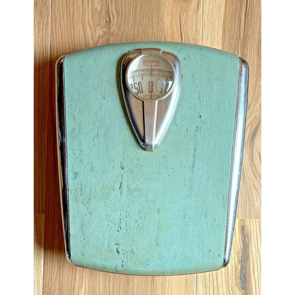 Vintage Borg Bathroom Scale Green Mid Century Art Deco Mod Bubble Glass! MCM